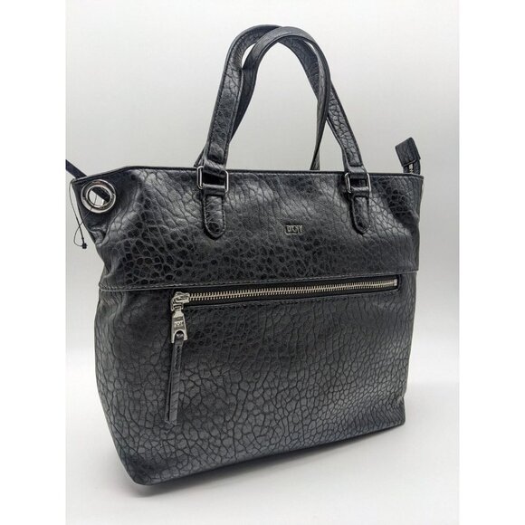 DKNY Gregorio textured faux-leather zip top medium tote satchel bag	 - BLACK - Picture 2 of 11